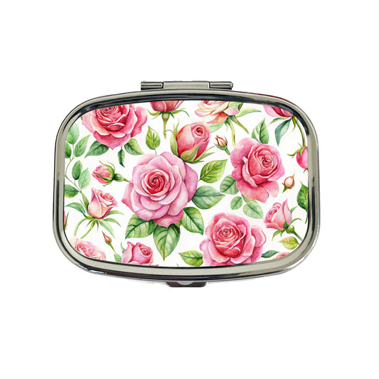 Pink Roses Flowers Watercolor Travel Pill Box Case