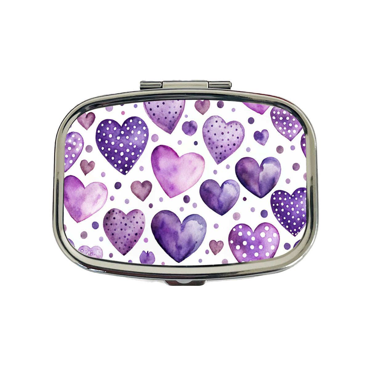Purple Hearts Polka Dots Watercolor Travel Pill Box Case