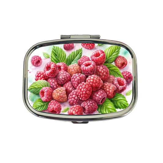 Raspberries Fruit Watercolor Travel Pill Box Case
