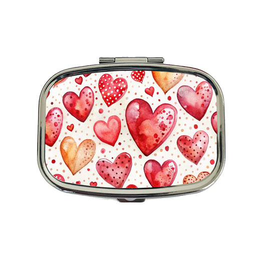 Red Hearts Polka Dots Love Valentine's Day Anniversary Travel Pill Box Case