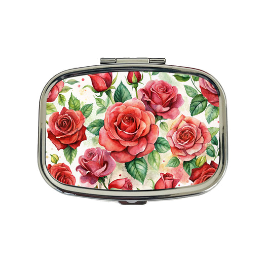 Red Roses Flowers Watercolor Travel Pill Box Case