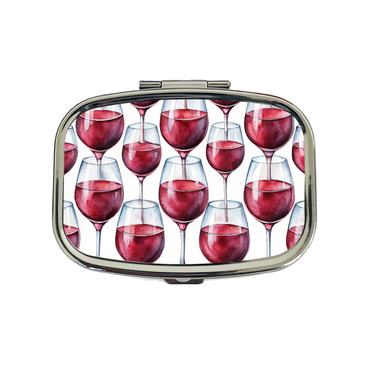 Red Wine Glasses Watercolor Travel Pill Box Case
