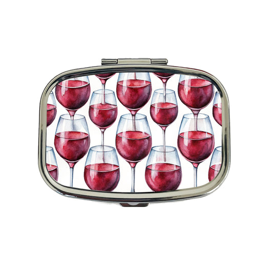Red Wine Glasses Watercolor Travel Pill Box Case
