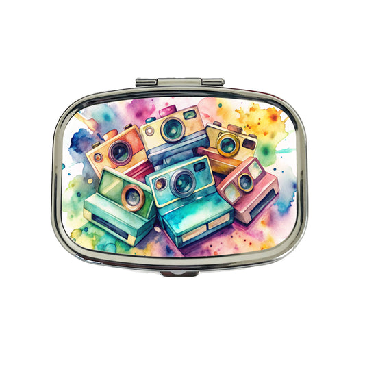 Retro Instant Cameras Photographer Watercolor Travel Pill Box Case