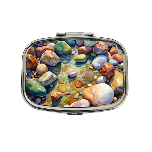 River Rocks Watercolor Travel Pill Box Case