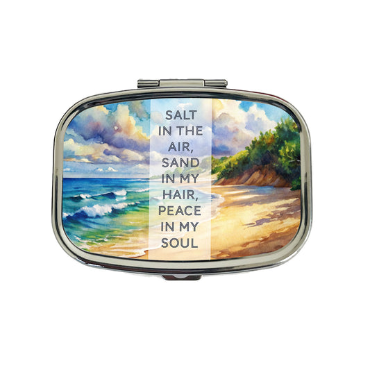 Salt Sand Peace Inspirational Beautiful Beach Ocean Watercolor Travel Pill Box Case