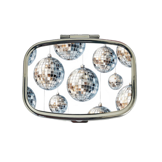 Silver Disco Balls Watercolor Travel Pill Box Case