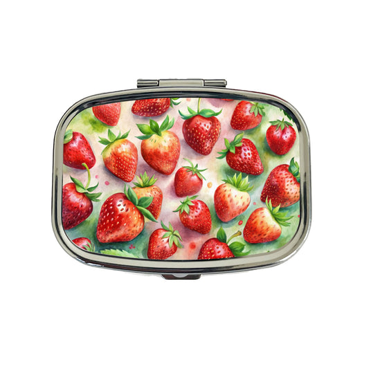 Strawberries Fruit Watercolor Travel Pill Box Case