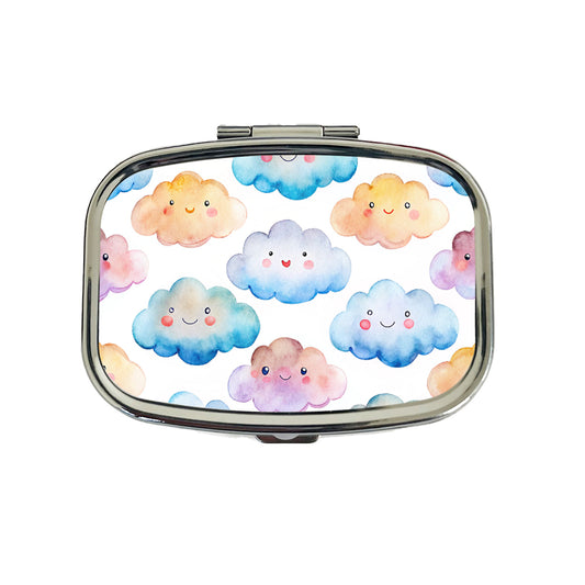 Sweet Smiling Clouds In A Row Watercolor Travel Pill Box Case