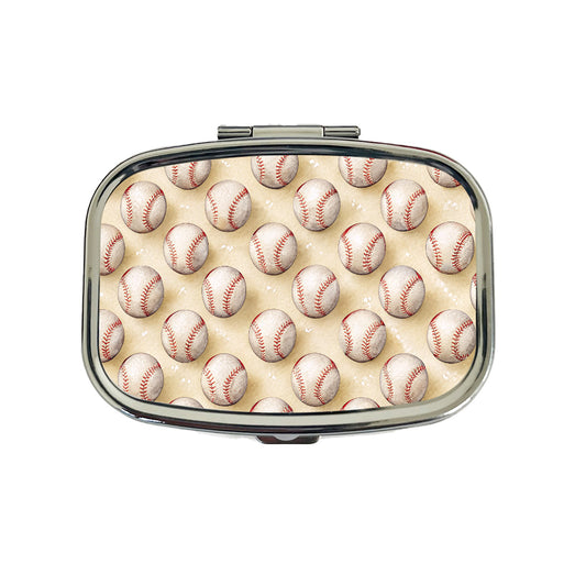 Tiny White Softballs In A Row Travel Pill Box Case