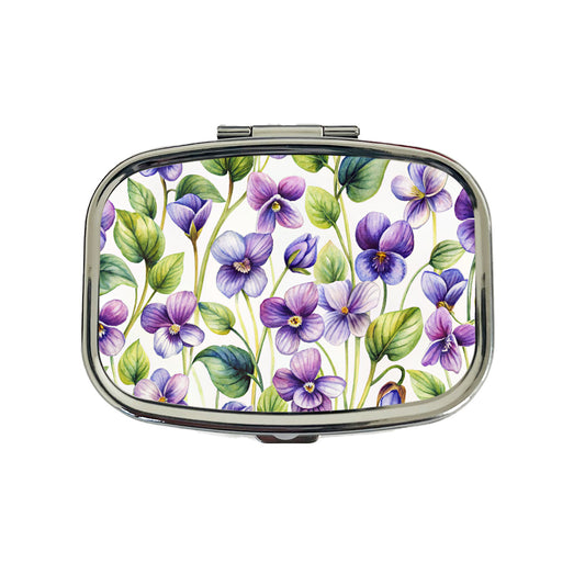 Violets Flowers Watercolor Travel Pill Box Case