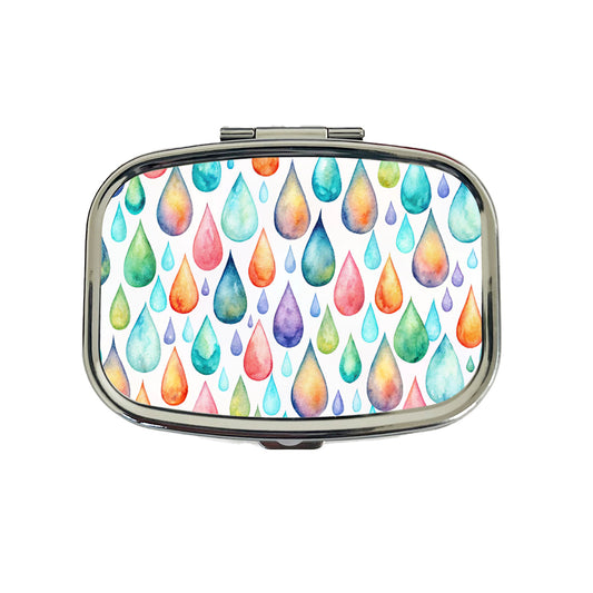 Water Droplets Colorful Watercolor Travel Pill Box Case
