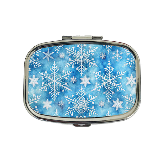 White Snowflakes Beautiful Winter Travel Pill Box Case