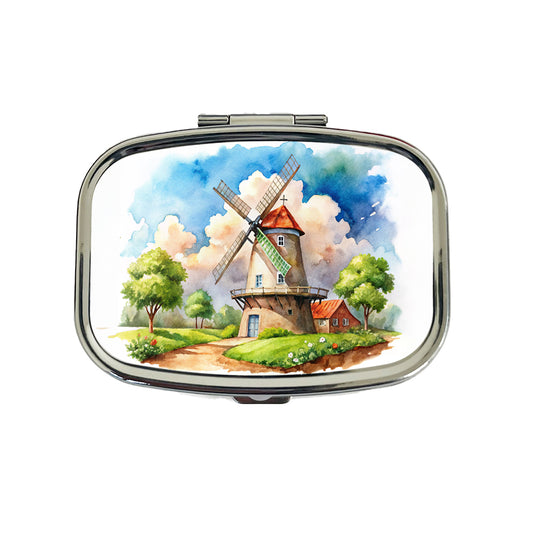 Windmill Beautiful Watercolor Travel Pill Box Case