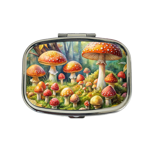 Woodland Mushrooms Watercolor Travel Pill Box Case
