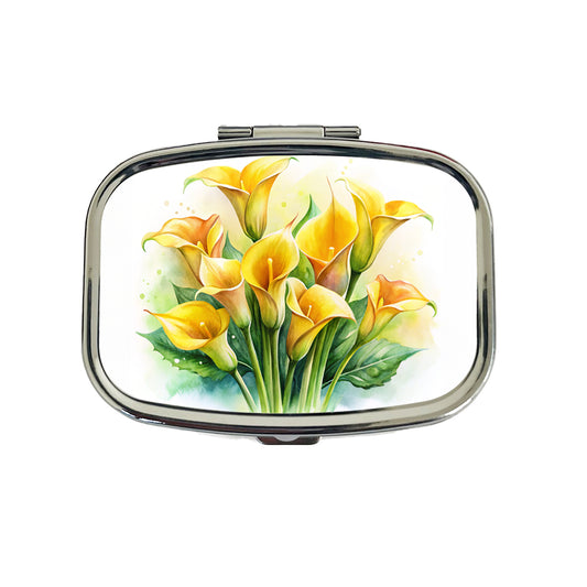 Yellow Calla Lily Flowers Watercolor Travel Pill Box Case