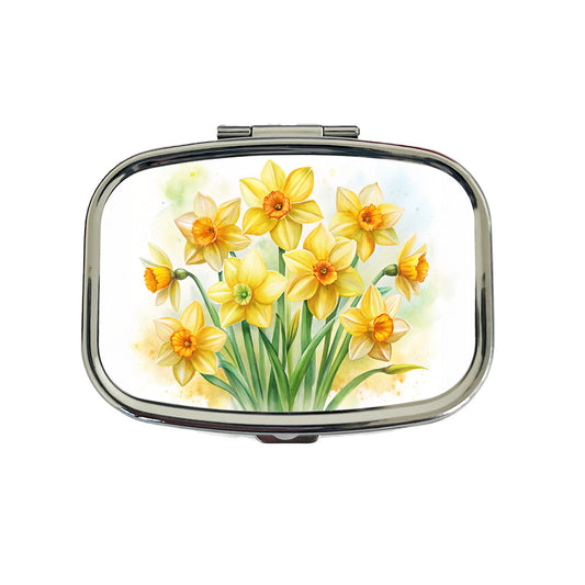 Yellow Daffodils Flowers Watercolor Travel Pill Box Case