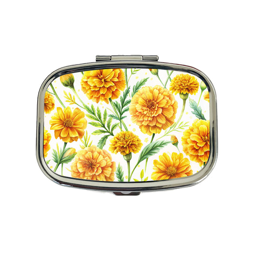 Yellow Marigolds Flowers Watercolor Travel Pill Box Case