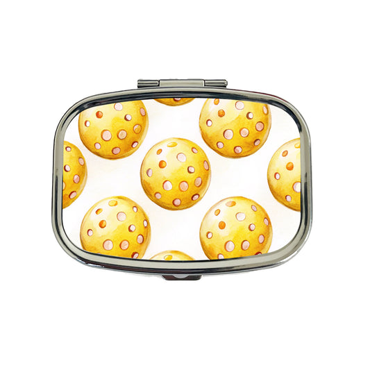 Yellow Pickleballs Travel Pill Box Case