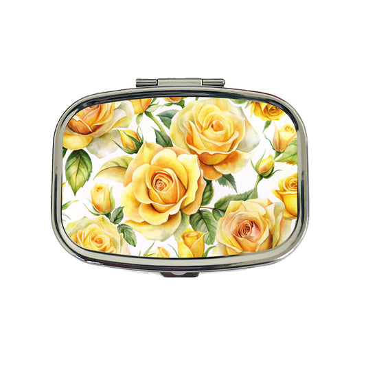Yellow Roses Flowers Watercolor Travel Pill Box Case
