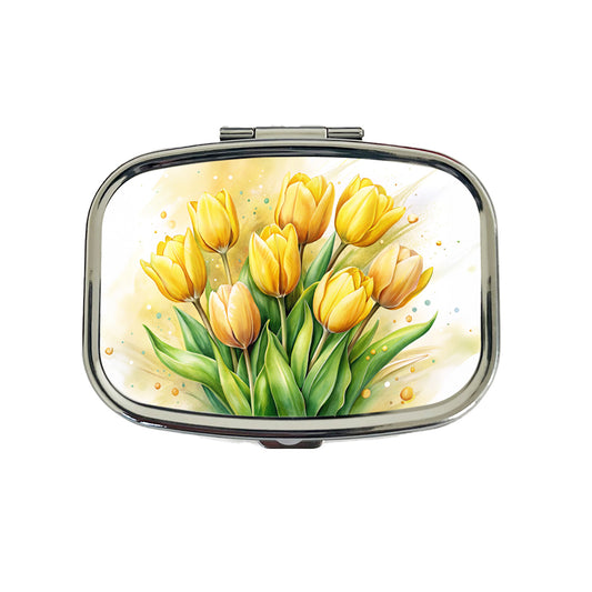 Yellow Tulips Flowers Watercolor Travel Pill Box Case