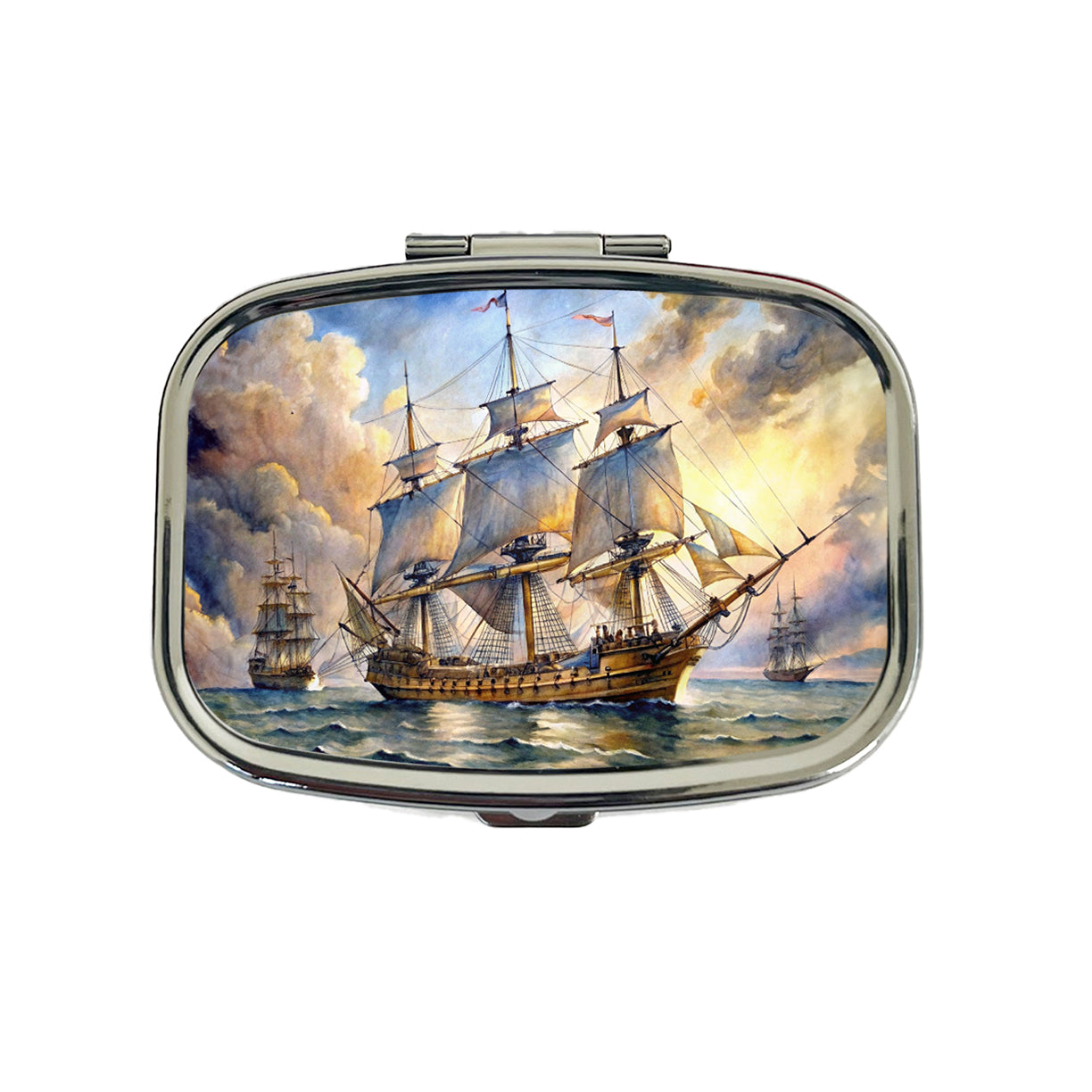 18th Century Sailing War Ship Of The Line Watercolor Travel Pill Box Case