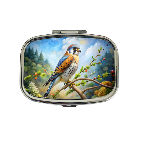 American Kestrel Raptor Bird Of Prey In Tree Scene Watercolor Travel Pill Box Case