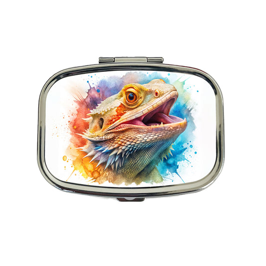 Angry Mad Bearded Dragon Watercolor Travel Pill Box Case