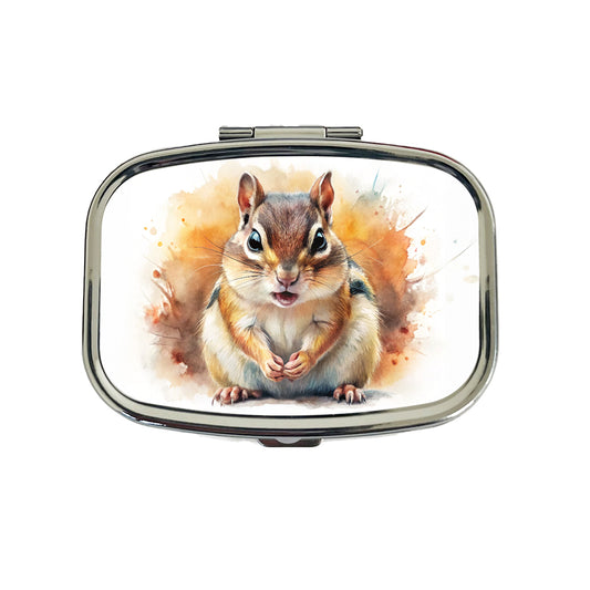 Angry Mad Chipmunk Watercolor Travel Pill Box Case