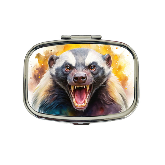Angry Mad Honey Badger Watercolor Travel Pill Box Case