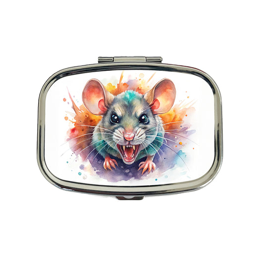 Angry Mad Mouse Watercolor Travel Pill Box Case