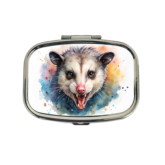 Angry Mad Opossum Watercolor Travel Pill Box Case