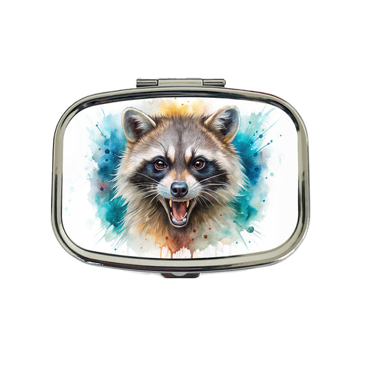 Angry Mad Raccoon Watercolor Travel Pill Box Case