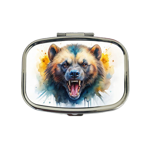 Angry Mad Wolverine Watercolor Travel Pill Box Case