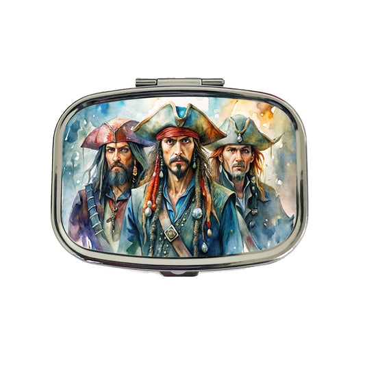 Angry Swashbuckling Pirates Watercolor Travel Pill Box Case