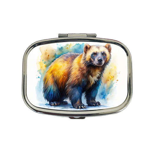 Animal Mad Wolverine Watercolor Travel Pill Box Case