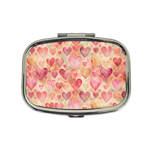 Antique Valentine's Day Hearts Pattern Travel Pill Box Case