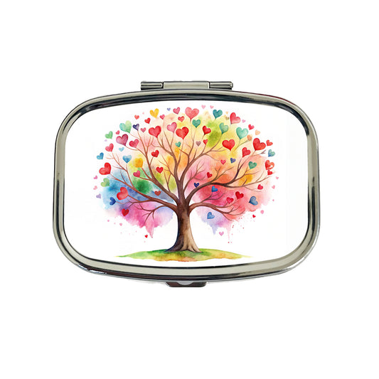 Autism Awareness Acceptance Tree With Hearts Watercolor Travel Pill Box Case
