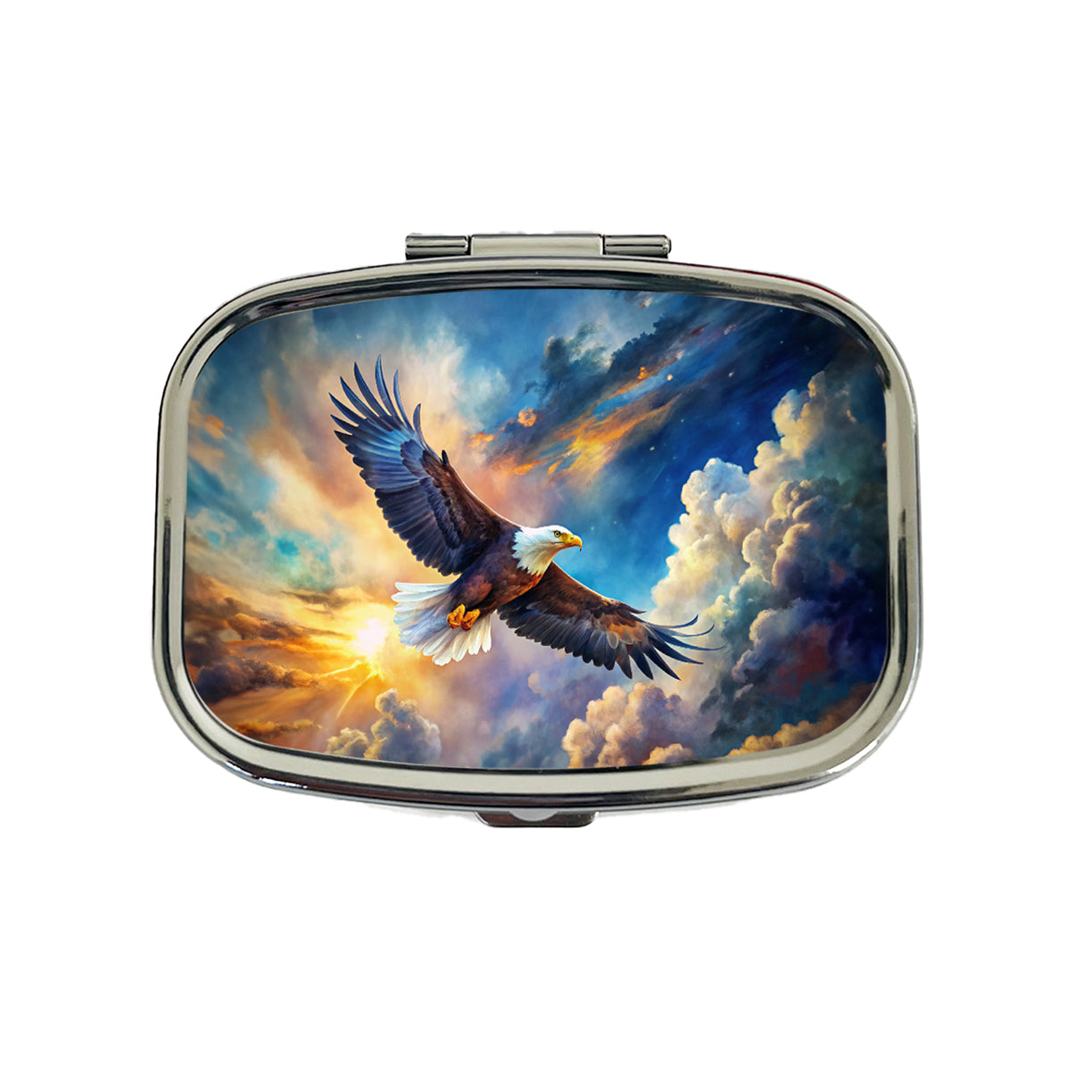 Bald Eagle Flying In Sky Clouds Watercolor Travel Pill Box Case