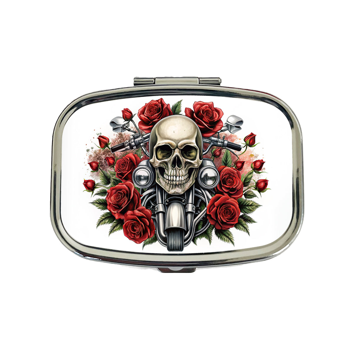 Biker Style Skulls And Roses Motorcycle Travel Pill Box Case
