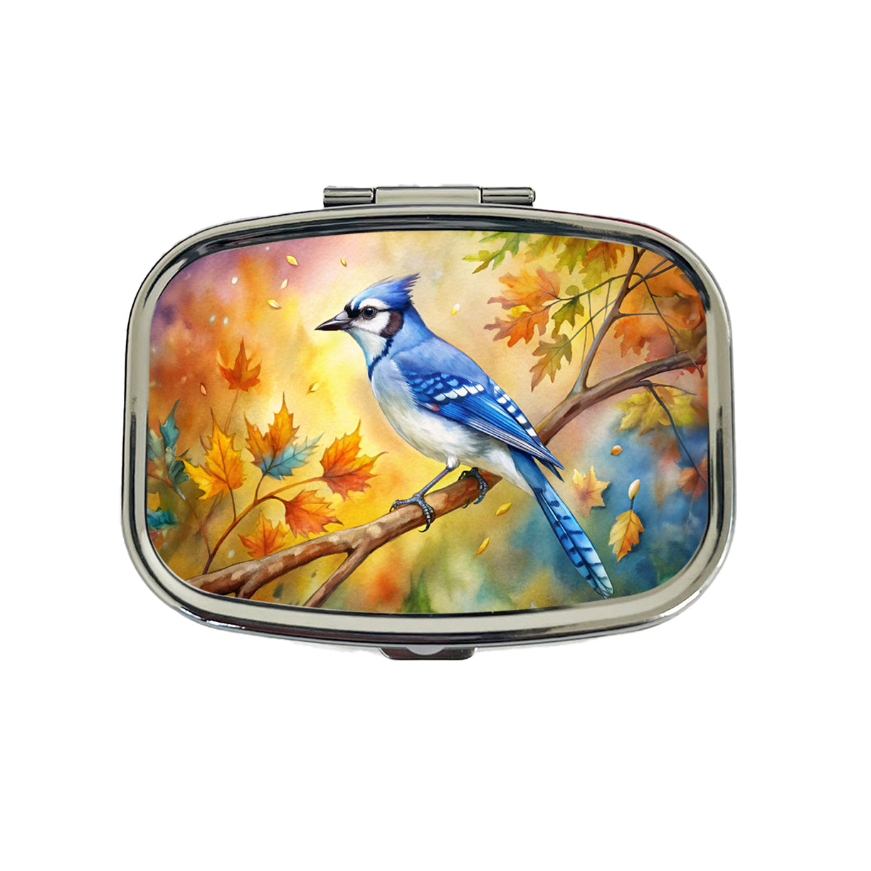 Blue Jay In Tree Watercolor Travel Pill Box Case