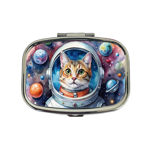 Cat In Space Funny Tabby Watercolor Travel Pill Box Case