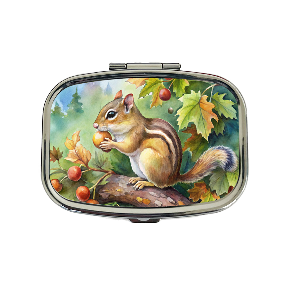 Chipmunk Eating Acorn In Tree Watercolor Travel Pill Box Case