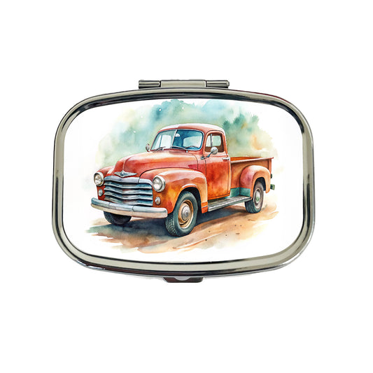 Classic Retro Vintage Pickup Truck Watercolor Travel Pill Box Case