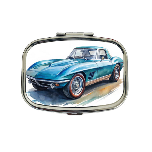 Classic Vintage Blue Sports Car Watercolor Travel Pill Box Case