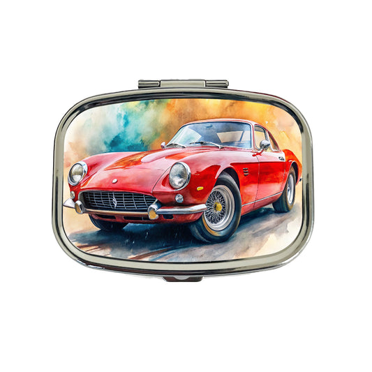 Classic Vintage Red Italian Sports Car Watercolor Travel Pill Box Case