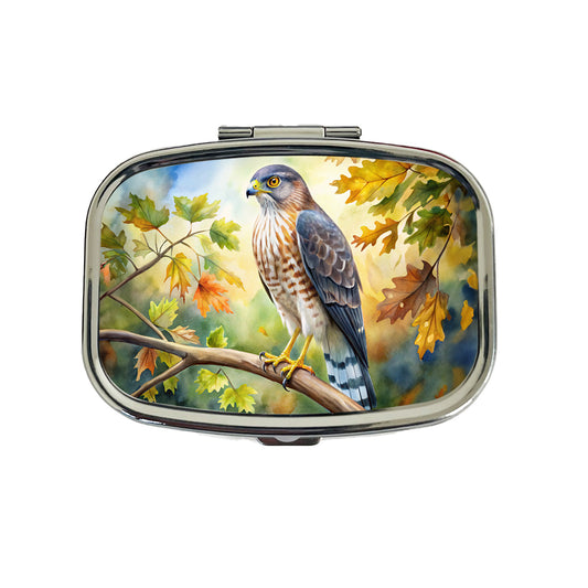 Cooper's Hawk Raptor Bird Of Prey In Tree Watercolor Travel Pill Box Case
