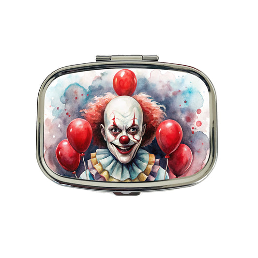 Creepy Scary Evil Clown With Red Balloons Watercolor Travel Pill Box Case
