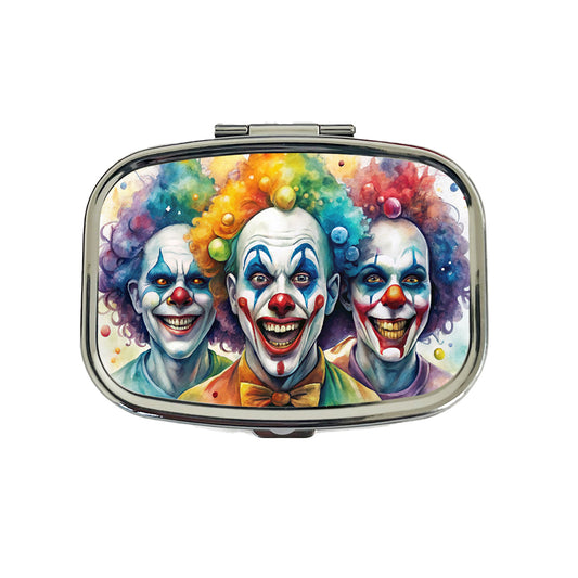 Creepy Scary Evil Killer Clowns Watercolor Travel Pill Box Case