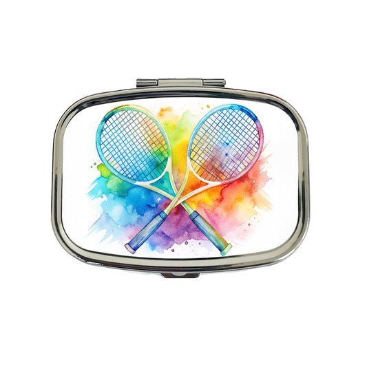 Crossed Tennis Rackets Watercolor Travel Pill Box Case